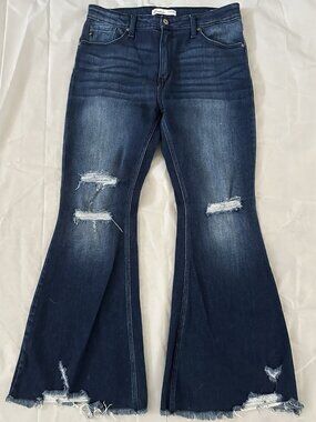 KanCan Flare High Rise Ripped Jean Size 30 Distressed Pockets